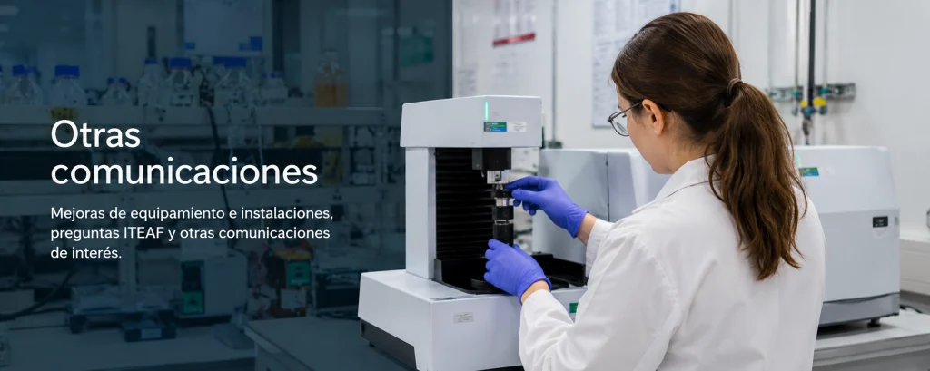 Personal técnico utilizando equipamiento científico de laboratorio en la sección de otras comunicaciones de ITAGRA.CT sobre instalaciones, equipos y servicios.