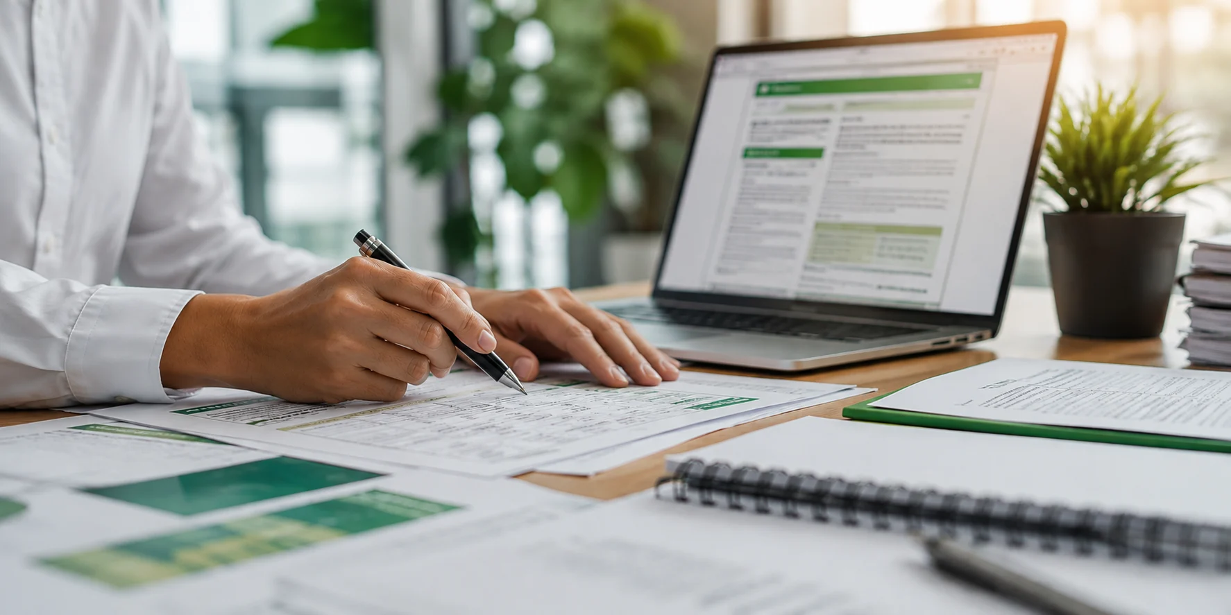 Profesional revisando documentación y publicaciones científicas relacionadas con investigación e innovación en el sector agrario y agroalimentario.